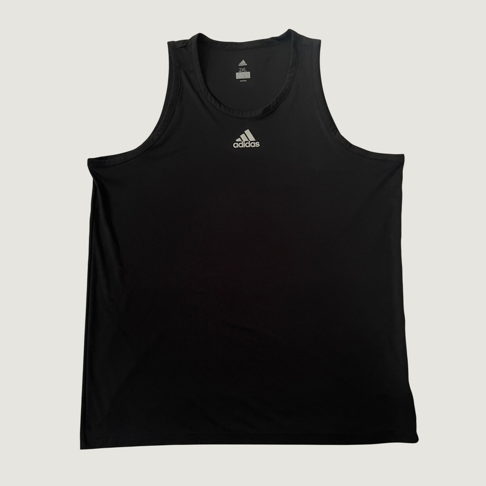 Adidas Tank Top Black Performance Sleeveless Logo Gym Shirt 2XL